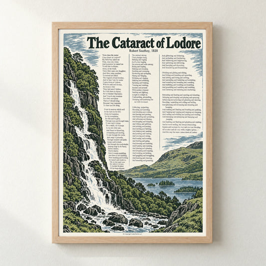 The Cataract of Lodore poem print in a natural frame