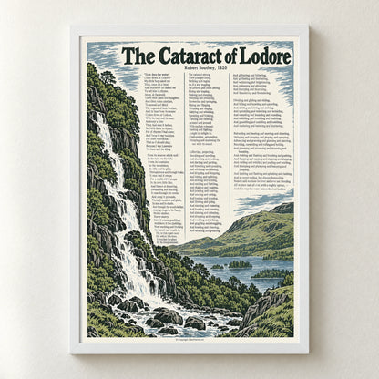 The Cataract of Lodore poem print in a white frame