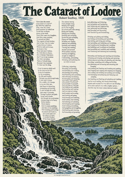 The Cataract of Lodore, an illustrated Lake District poem print