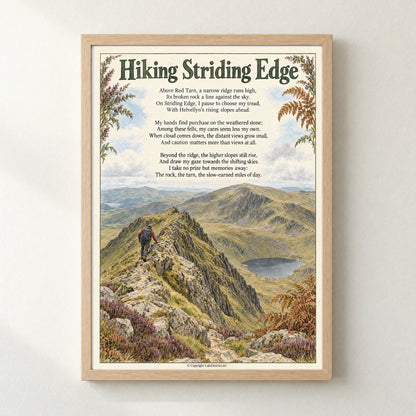 Hiking Striding Edge poem print in a natural frame