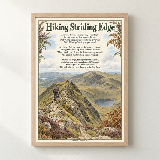 Hiking Striding Edge poem print in a natural frame