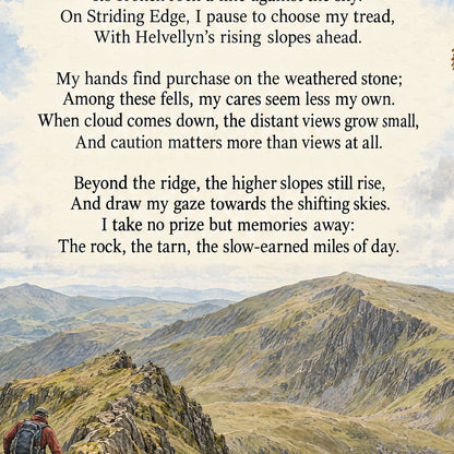 Hiking Striding Edge poem print close-up: the lettering of the poem