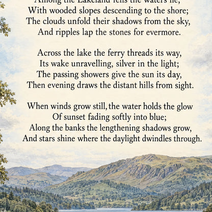 Windermere poem print close-up: the lettering of the poem