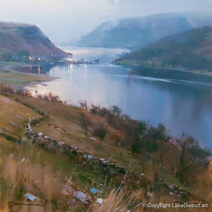 Pooley Bridge Twilight Over Ullswater - lake district village art print and canvas by Marcus Dalton A.I