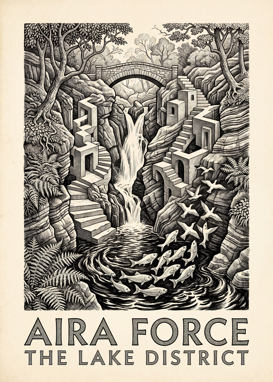 Escher Lake District travel poster