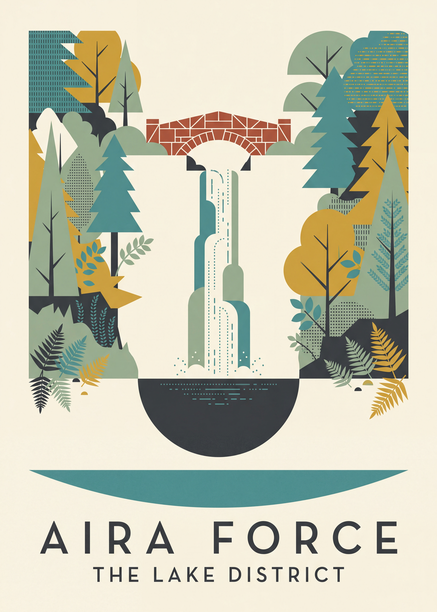 Mid-Century Wildlife Lake District travel poster