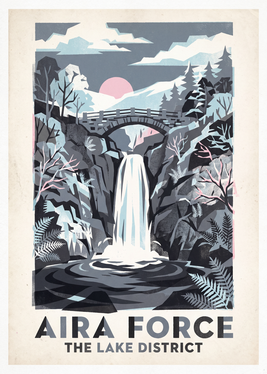 Winter Railway Lake District travel poster