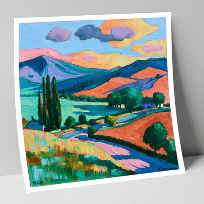 Vivid Golden Light on the Fells lake district sky art print