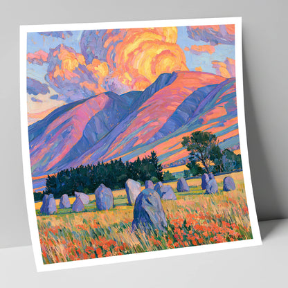 Standing Stones Below Fiery Blencathra lake district fell art print
