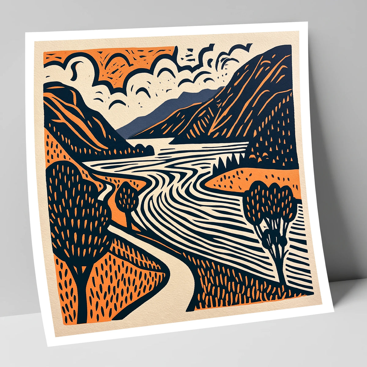 Bold Ullswater in Terracotta and Navy lake district lake art print