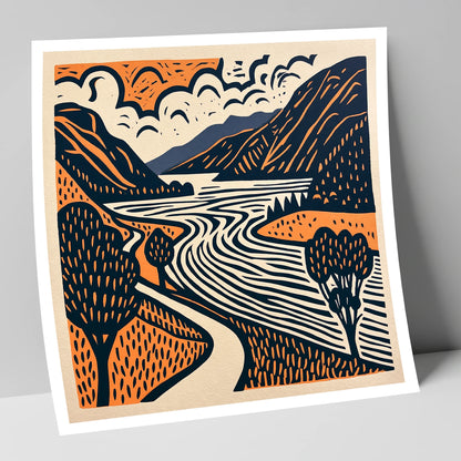 Bold Ullswater in Terracotta and Navy lake district lake art print