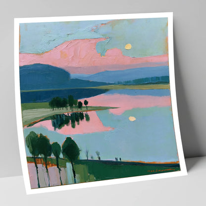 Blush Pink Lake at Dawn lake district lake art print