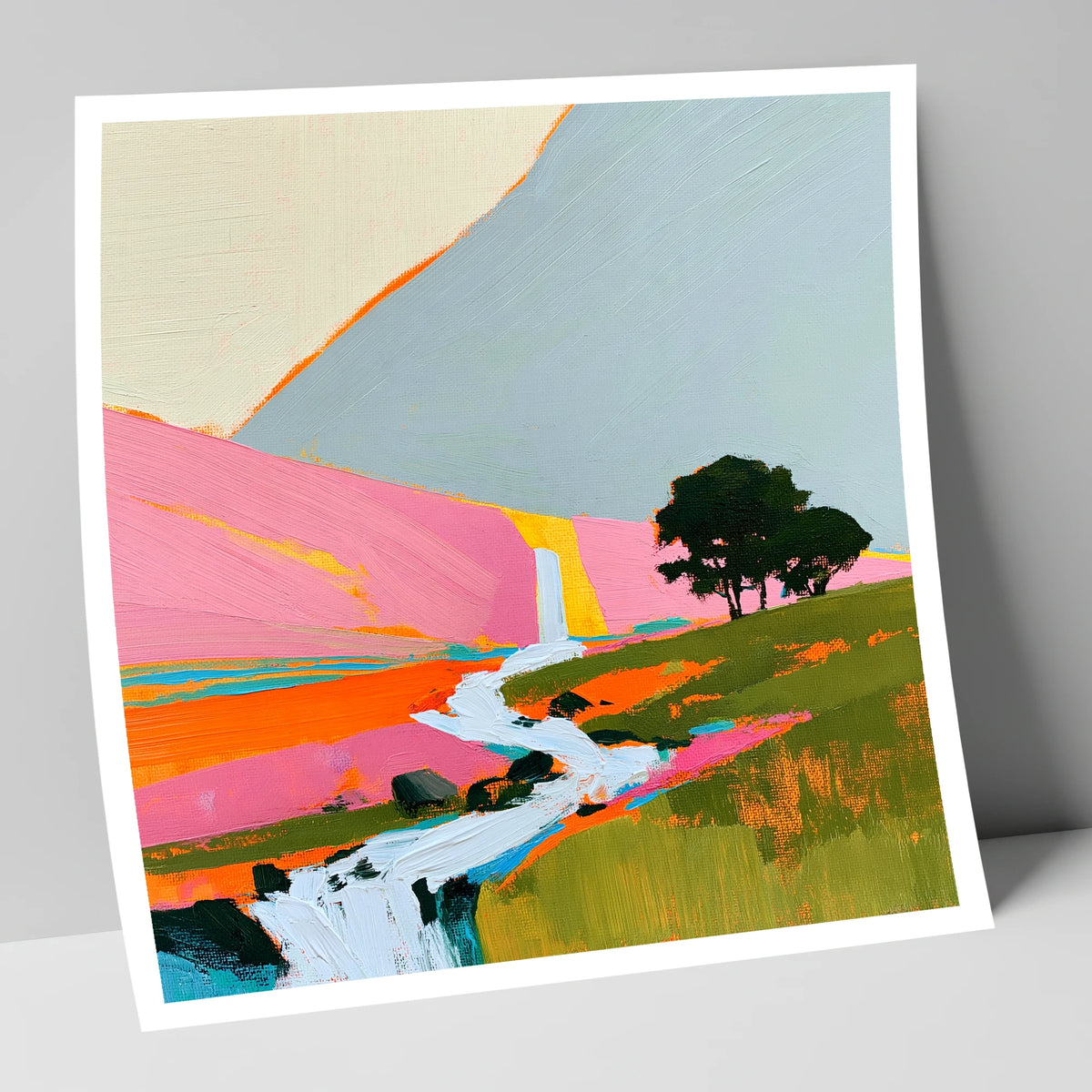 Bright Pink Fellside Beck lake district waterfall art print