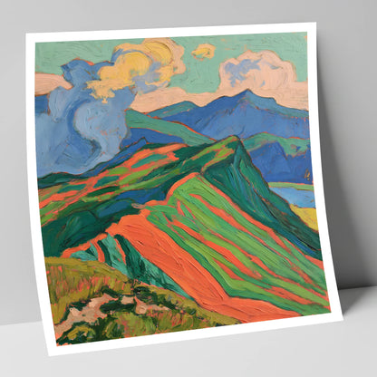Vivid Misty Mountain Ridge lake district fell art print