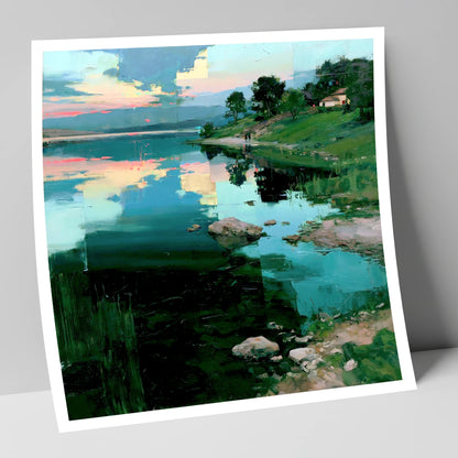 Pink Dawn Over Turquoise Lake lake district lake art print