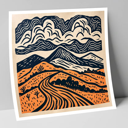 Rhythmic Terracotta Fells Under Cloud lake district fell art print