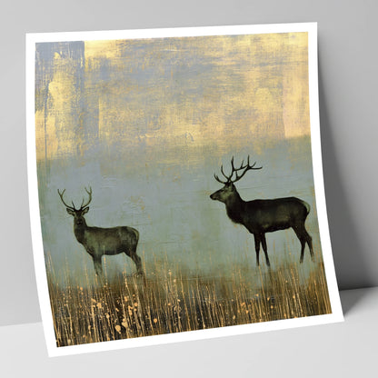 Red Deer in Slate and Gold lake district wildlife art print