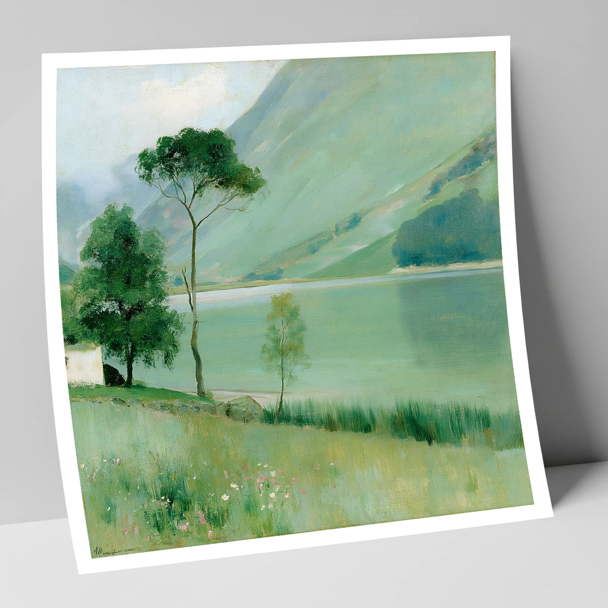 Buttermere in Soft Sage Green lake district lake art print