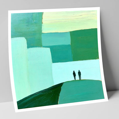 Abstract Green Fell Top Hikers lake district fell art print