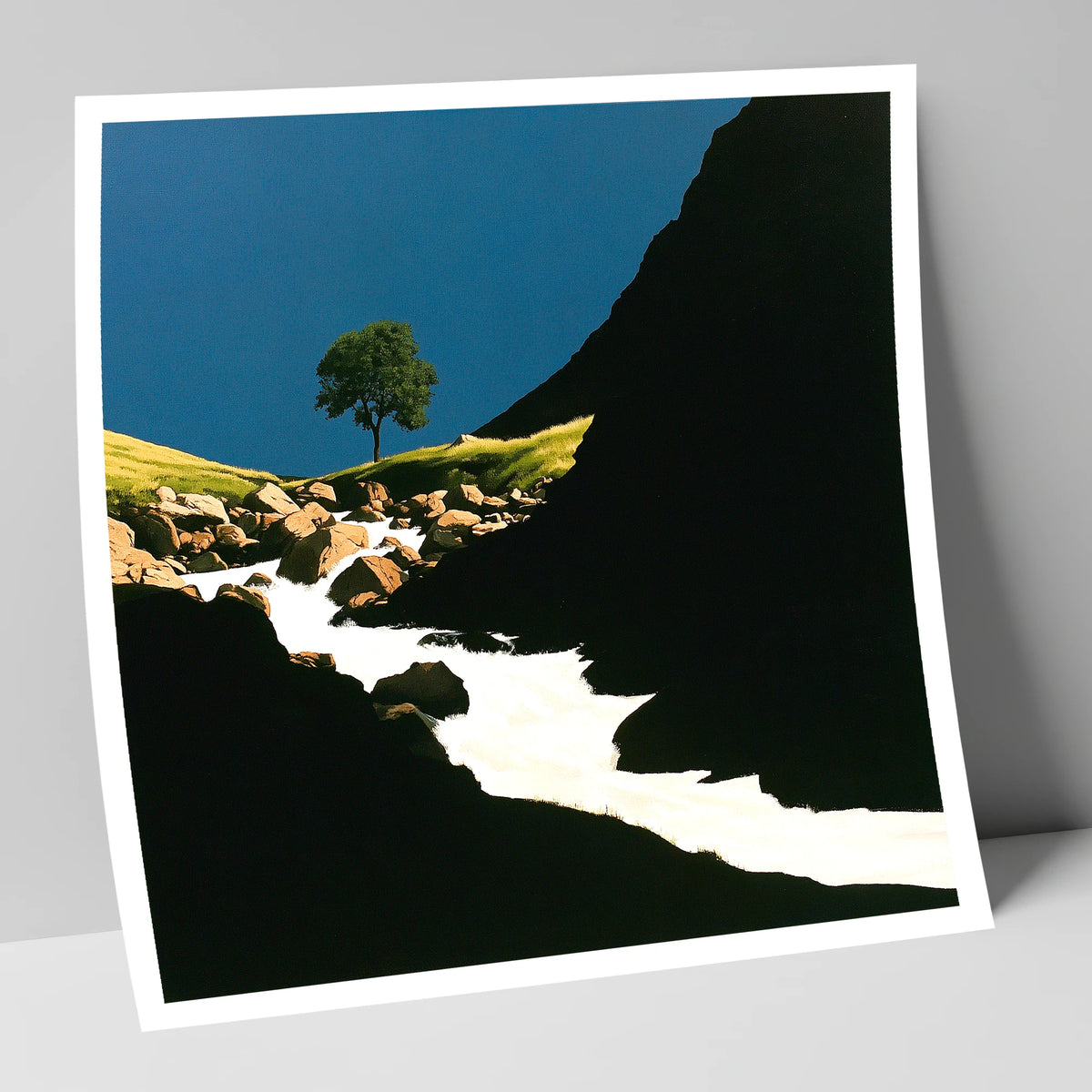 Lone Tree Above Rushing Beck lake district waterfall art print