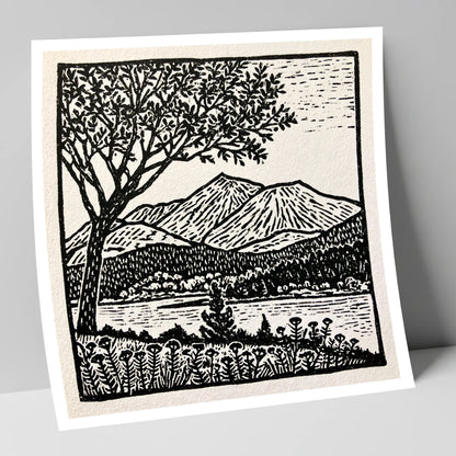Monochrome Skiddaw and Lake lake district fell art print