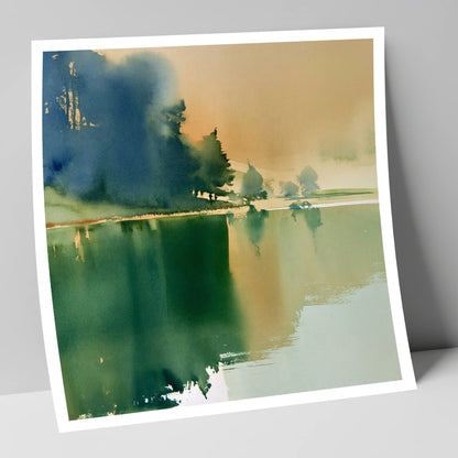 Calm Lake Reflections In Teal lake district lake art print