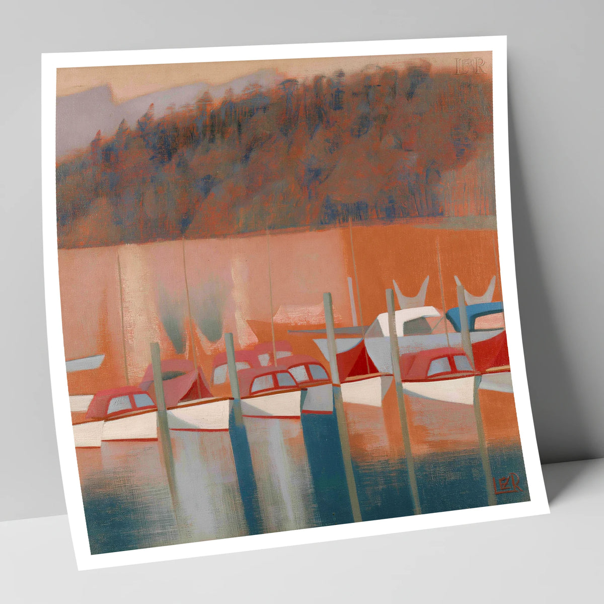 Windermere Boats in Terracotta Light lake district lake art print