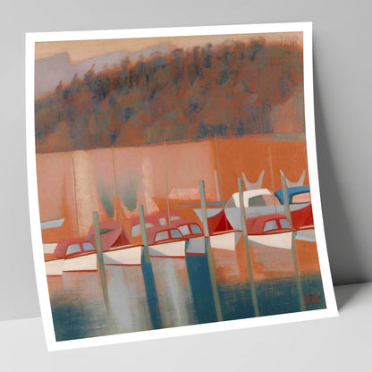 Windermere Boats in Terracotta Light lake district lake art print