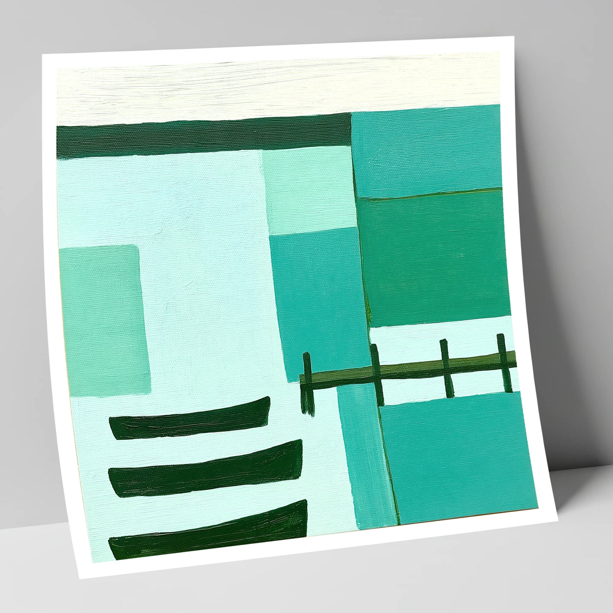 Abstract Teal Windermere Boats lake district lake art print