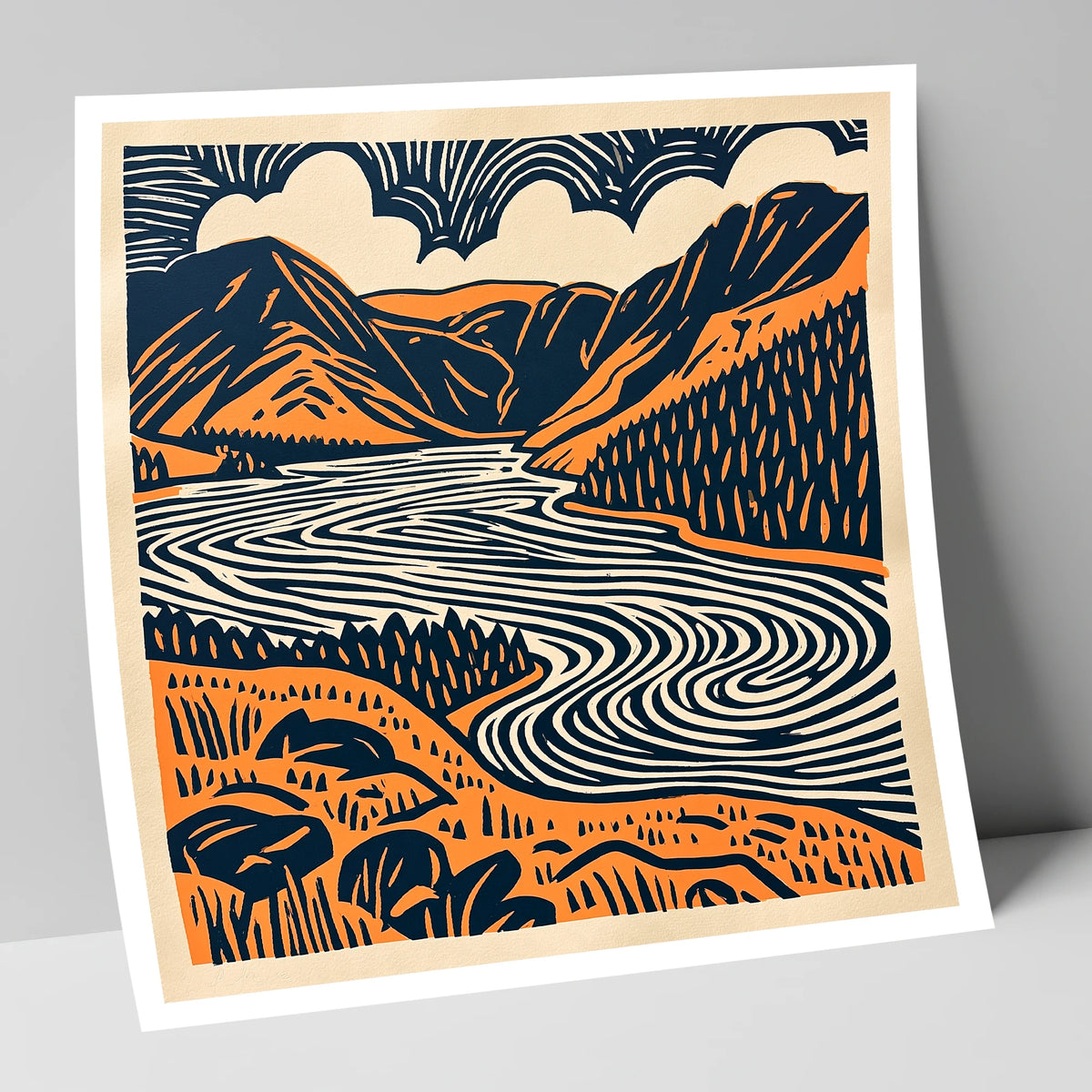 Navy and Terracotta Crummock Water lake district lake art print