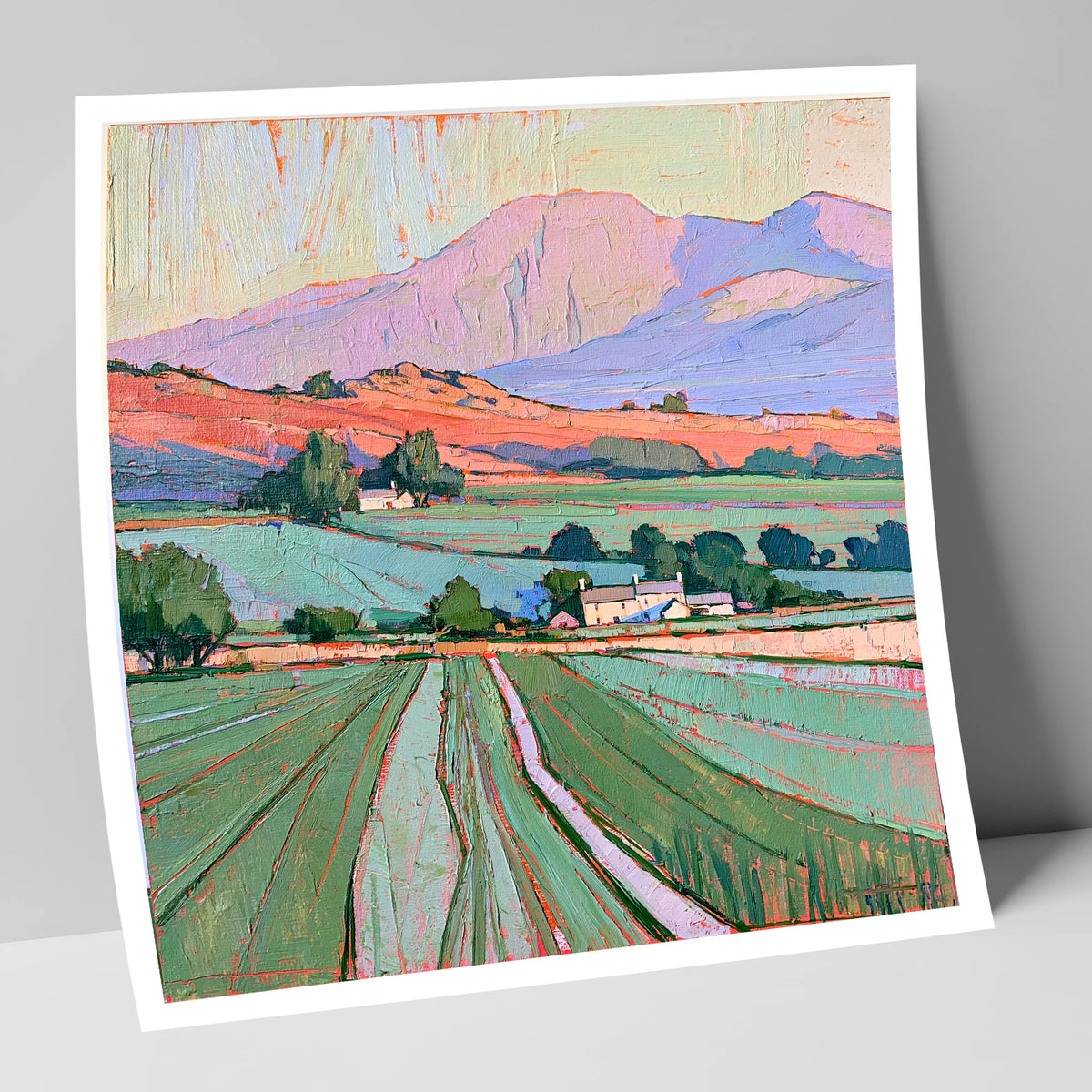 Golden Evening Fells and Farmland lake district sky art print