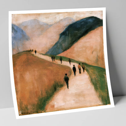 Walkers on an Earthy Mountain Path lake district walking art print