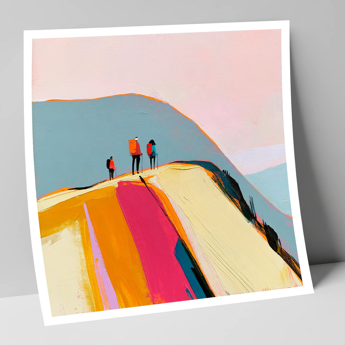 Vibrant Fell Top With Hikers lake district fell art print