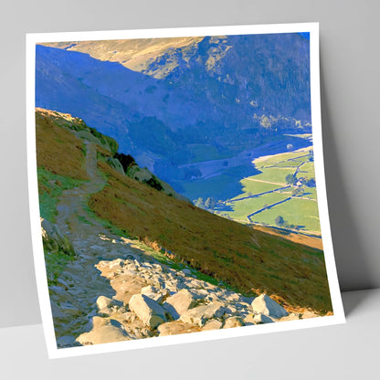 Stony Descent to Patterdale Valley lake district village art print