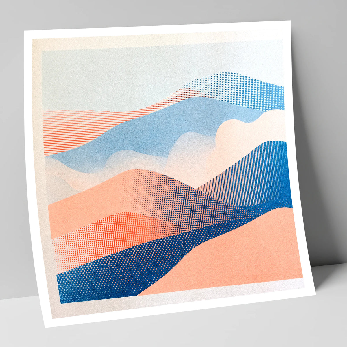 Coral and Blue Rolling Fells lake district fell art print