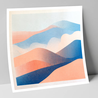 Coral and Blue Rolling Fells lake district fell art print