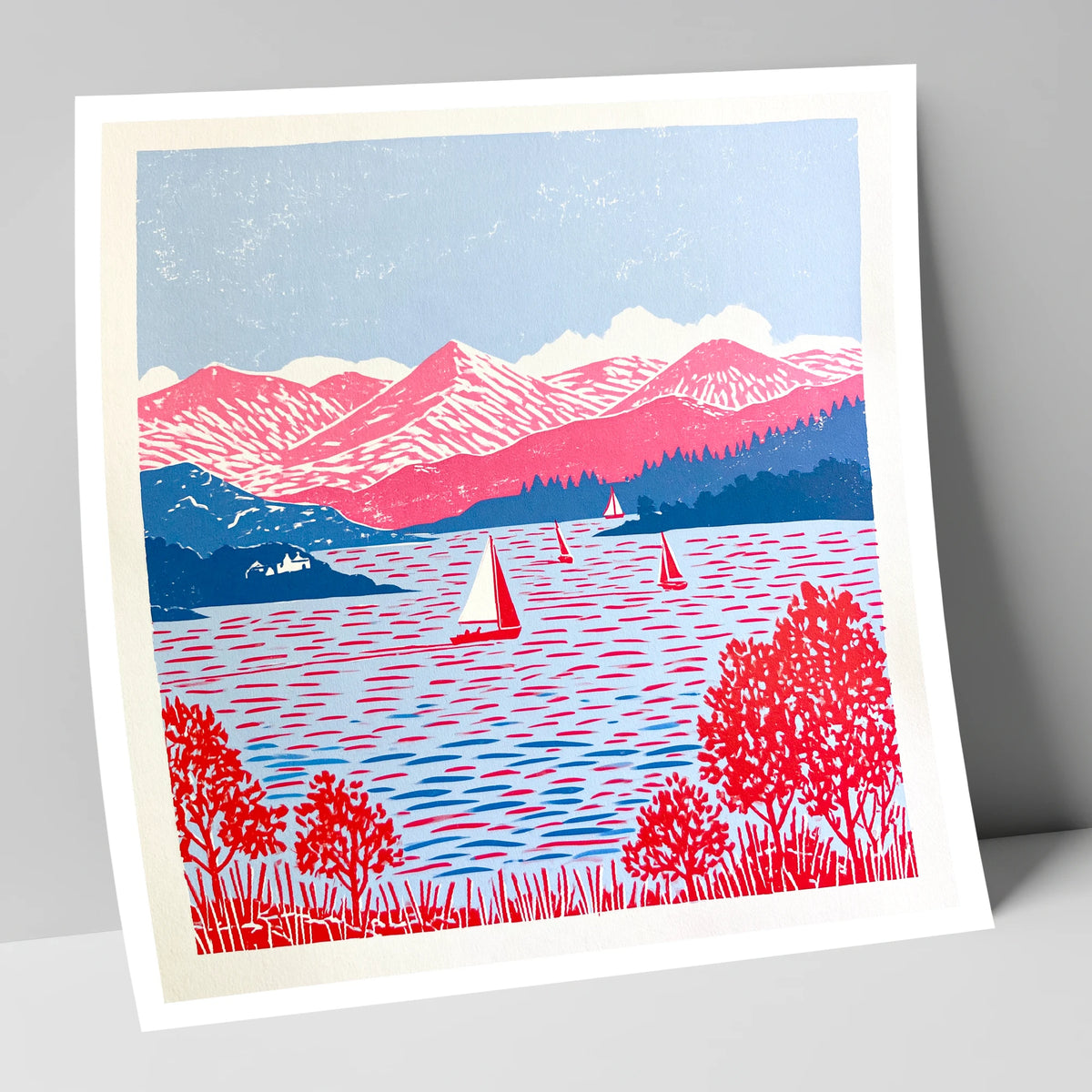 Pink Fells Over Coniston Water lake district lake art print