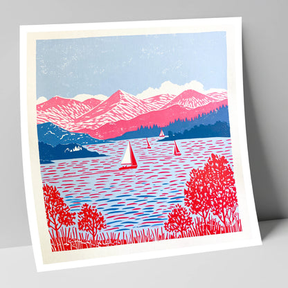 Pink Fells Over Coniston Water lake district lake art print