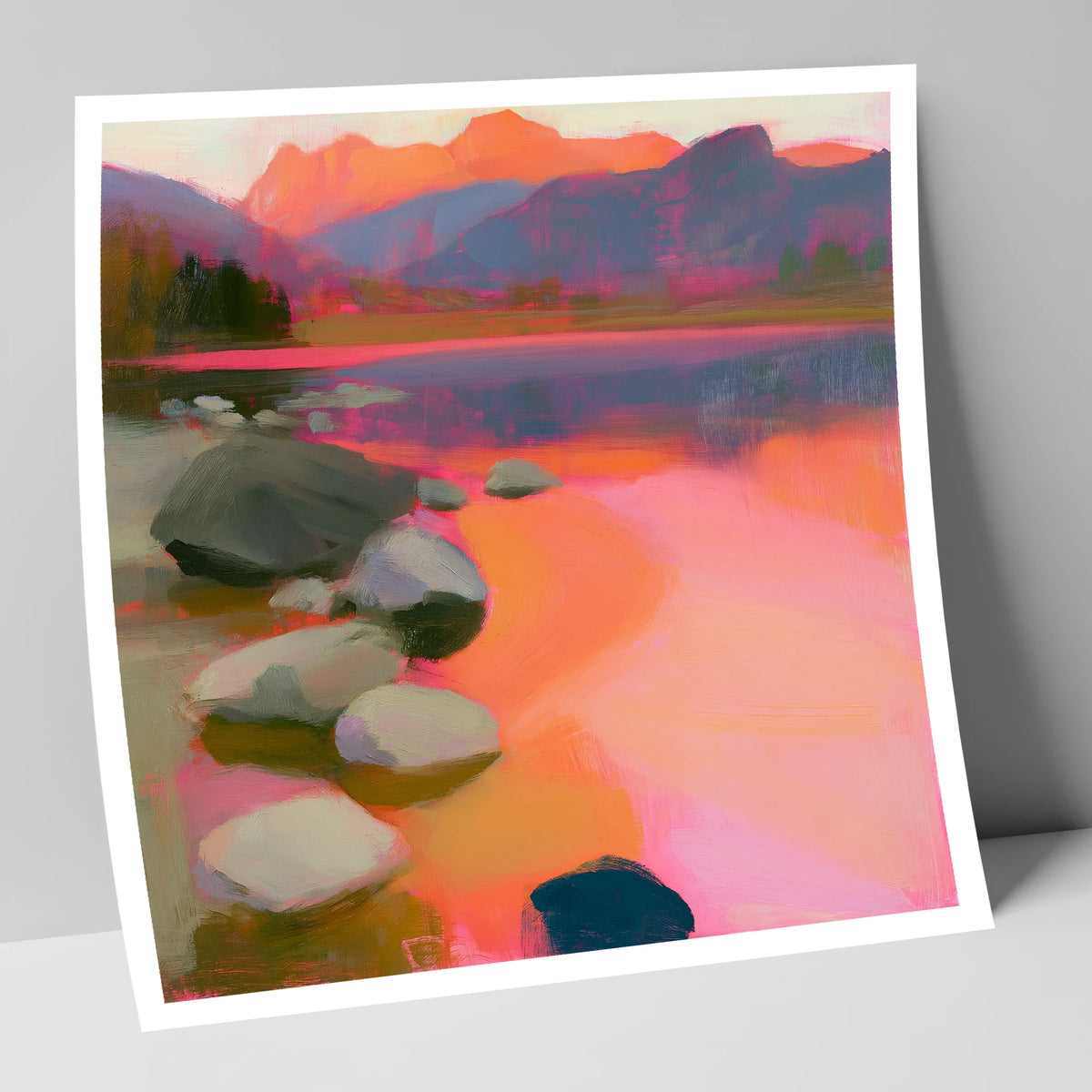 Elterwater Rocks in Fiery Light lake district lake art print