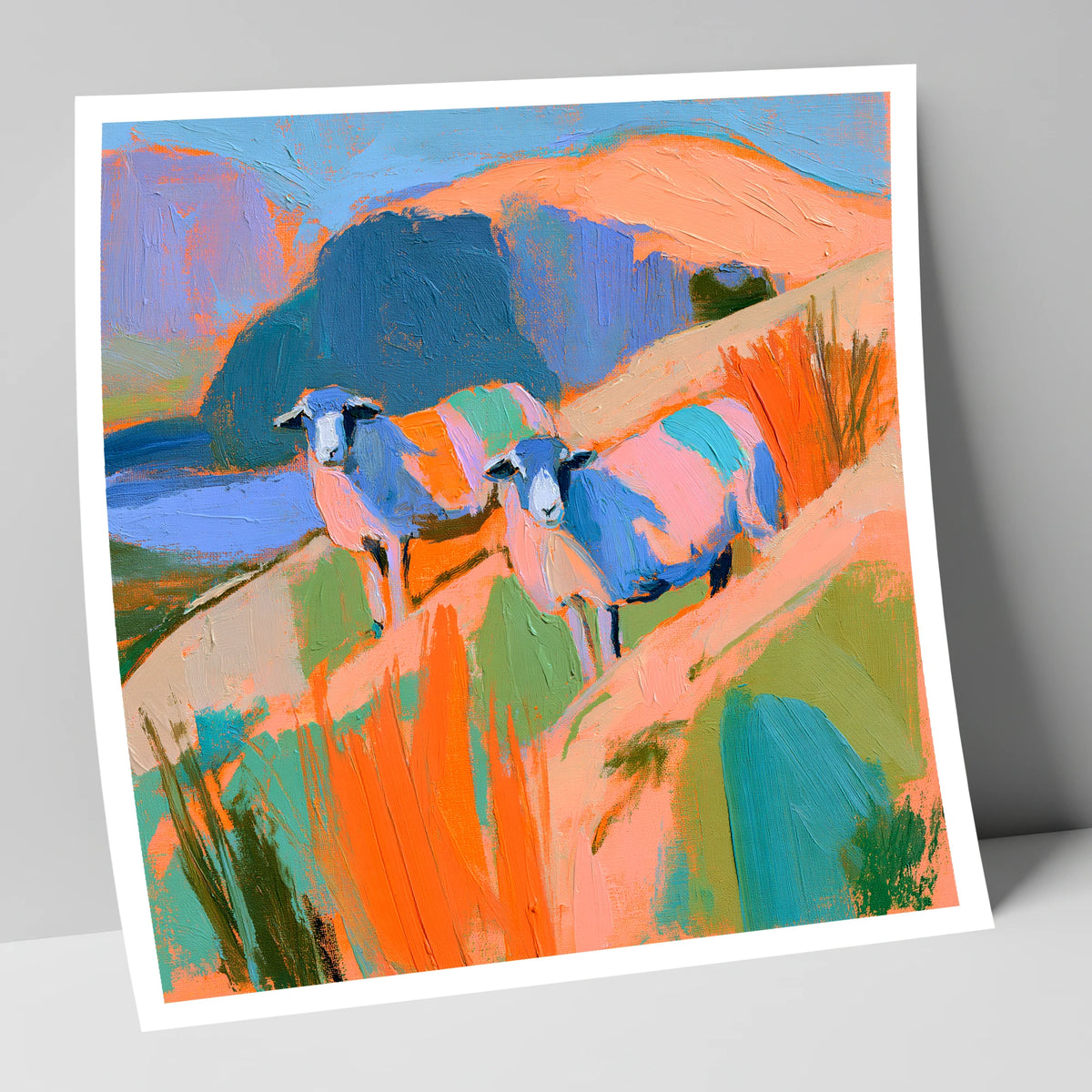 Colourful Herdwick Sheep on Fellside lake district wildlife art print