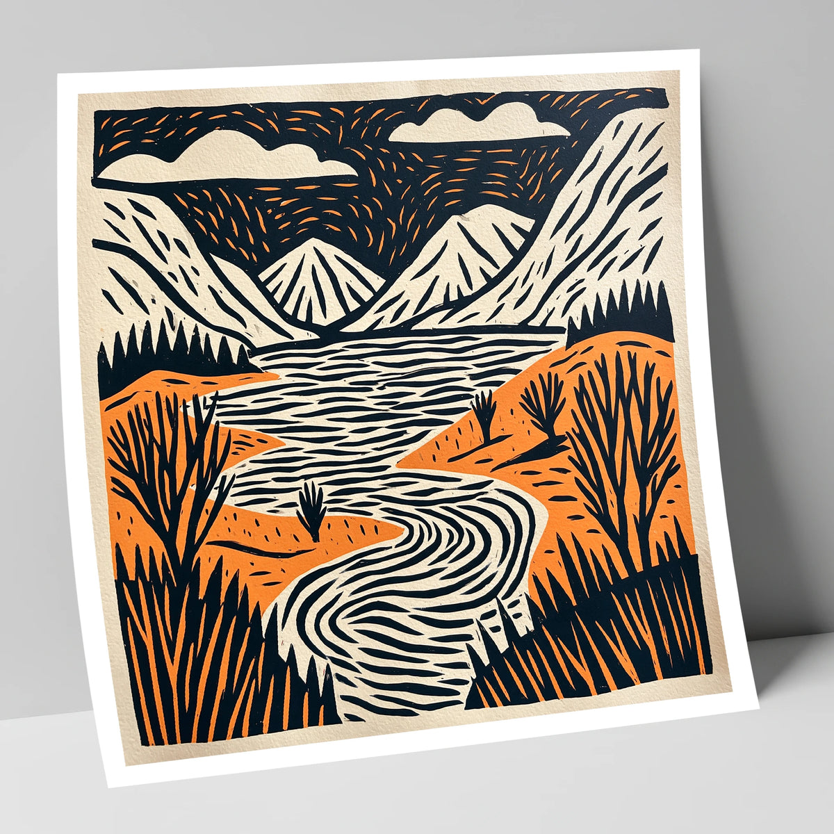Bold Fells and Winding River lake district lake art print