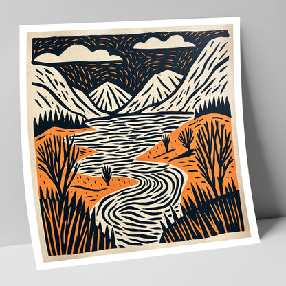 Bold Fells and Winding River lake district lake art print