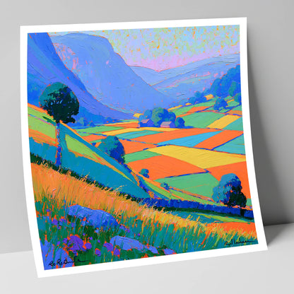 Bold Patchwork Fields and Fells lake district valley art print