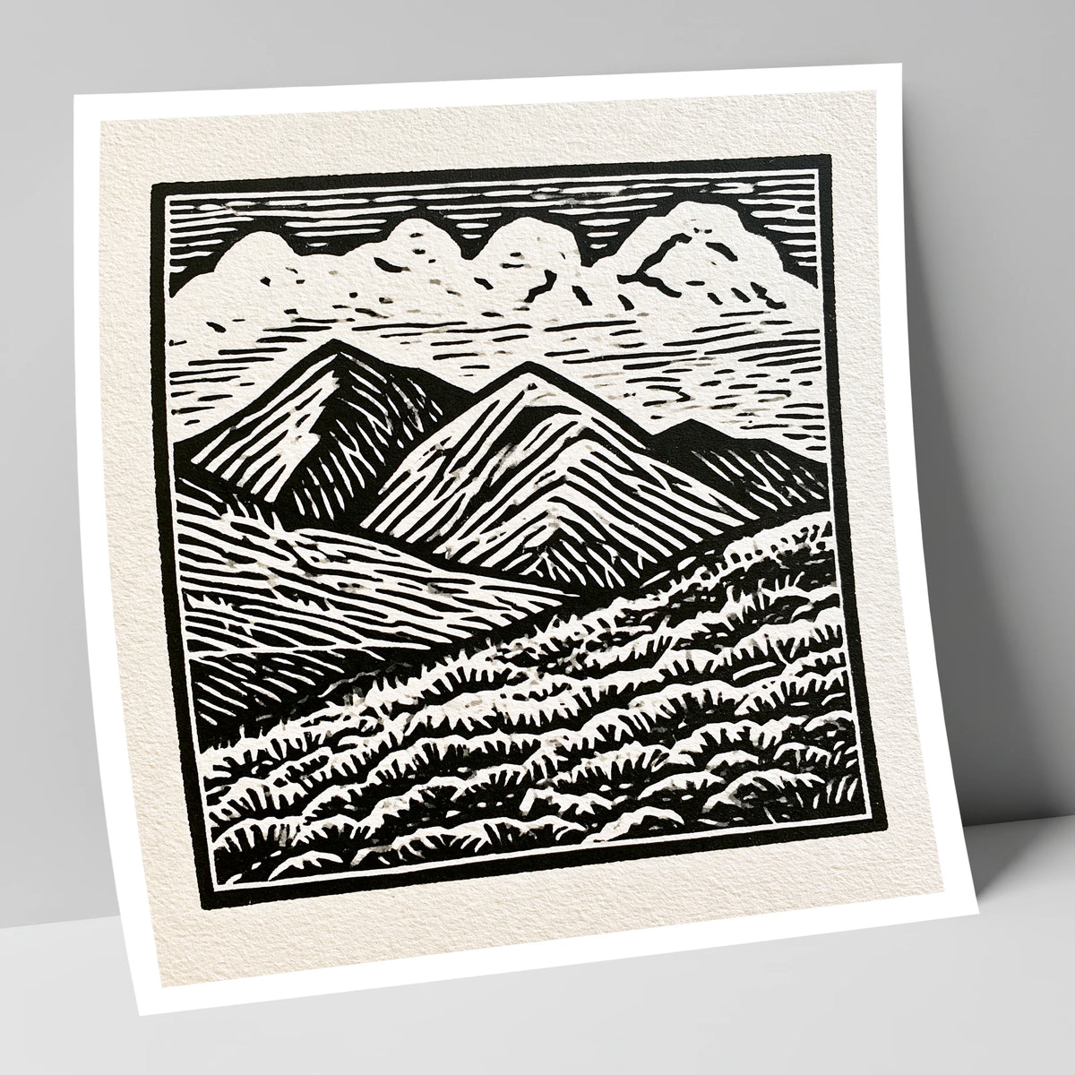 Monochrome Rolling Fells Under Cloud lake district fell art print