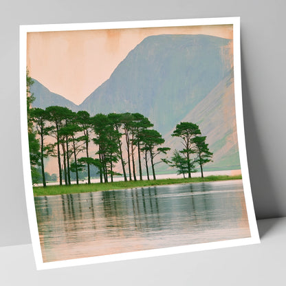 Buttermere Pines in Still Water lake district lake art print