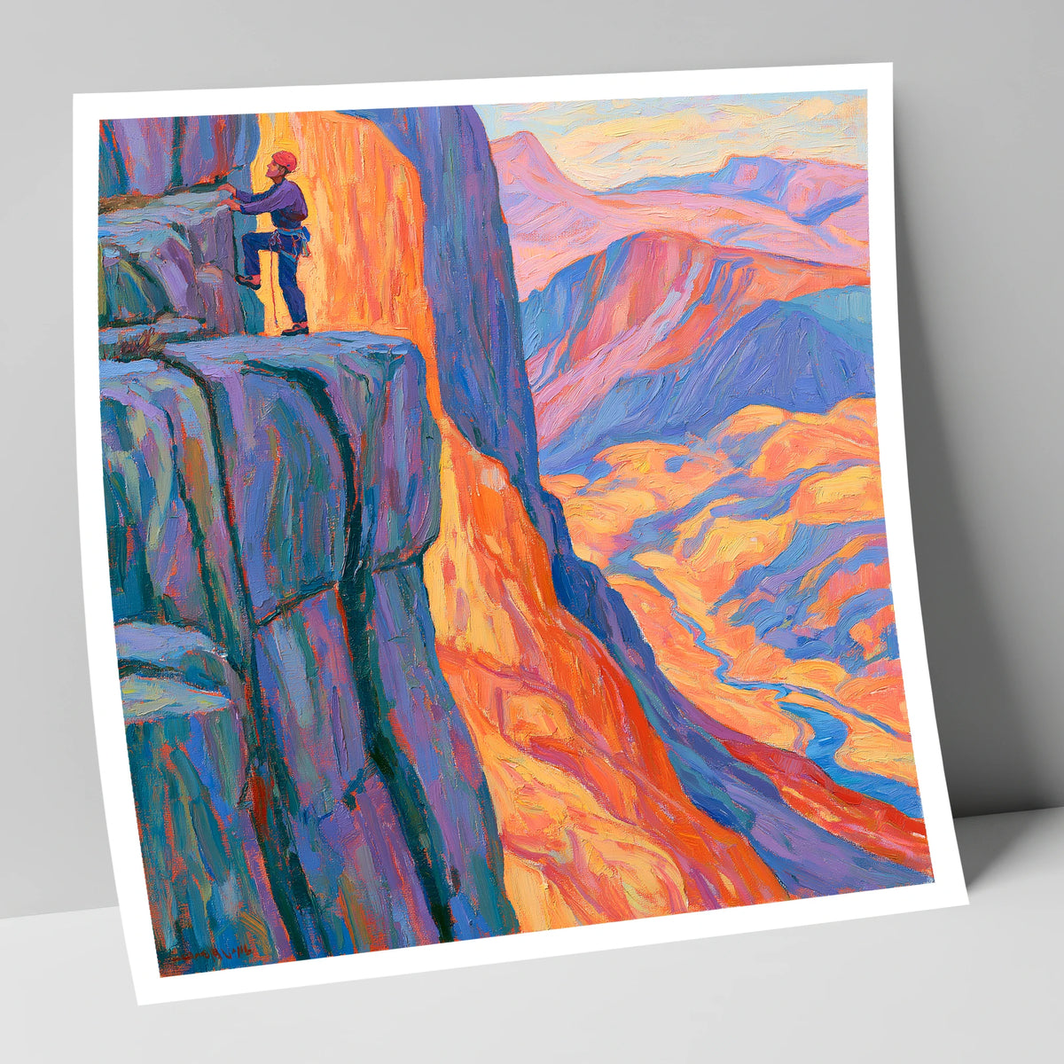 Vibrant Rock Climber on Sunset Crag lake district walking art print
