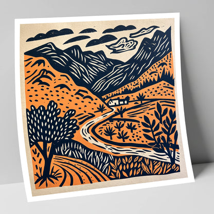 Terracotta And Navy Eskdale Valley lake district valley art print