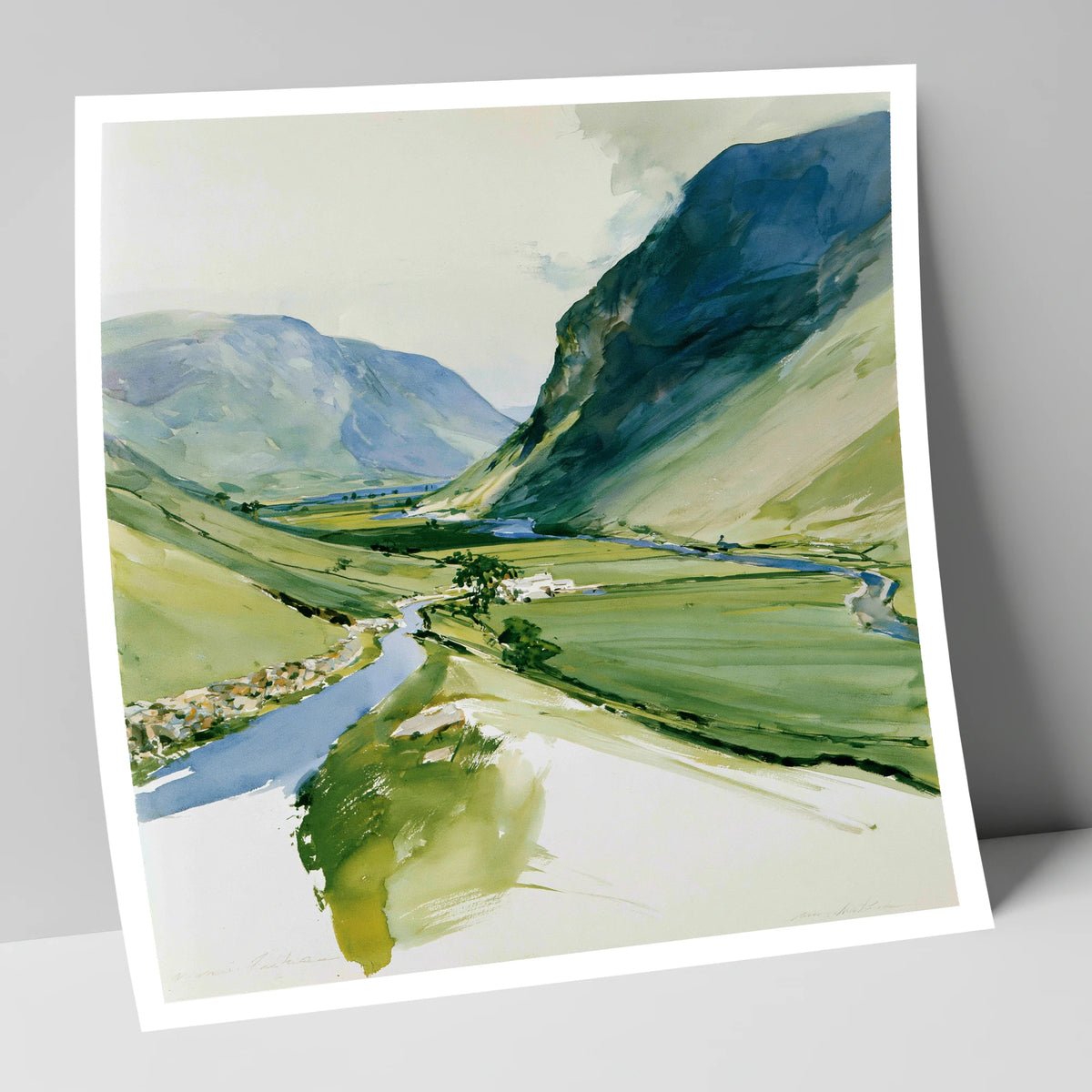 Green Valley and Winding Beck lake district valley art print
