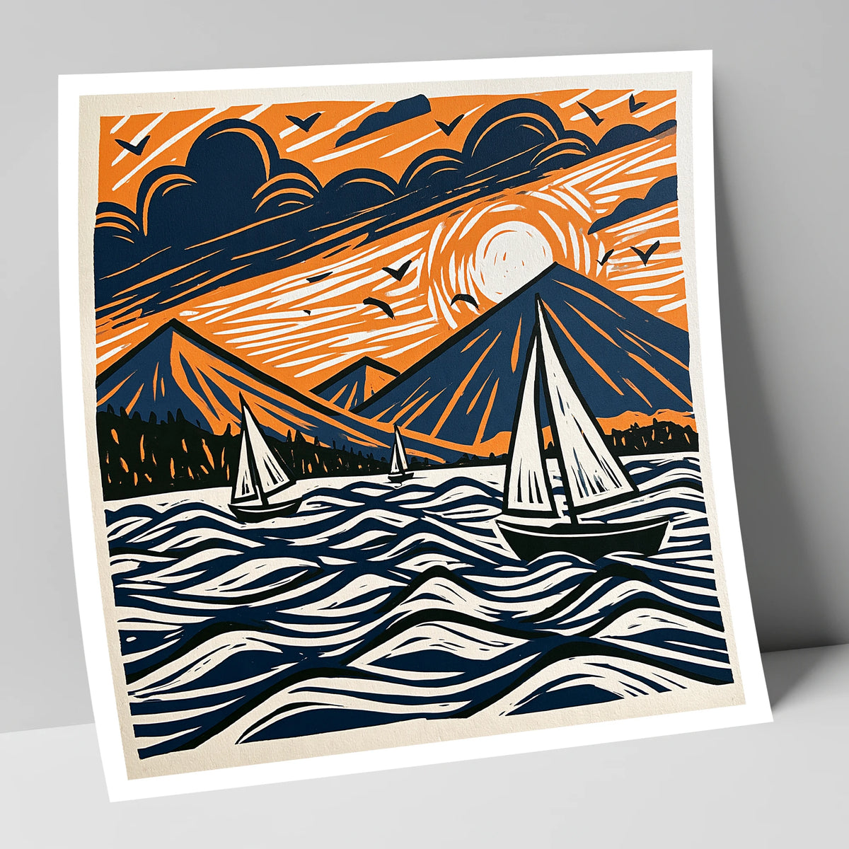 Sunset Sailboats on Derwentwater lake district lake art print