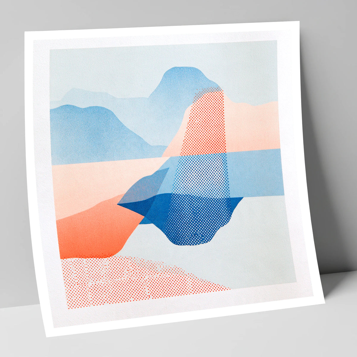 Abstract Grasmere in Coral and Cerulean lake district lake art print